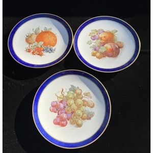 3 Golden Crown E&R Etched Cobalt Golden Crown Fruit Plates -E2
